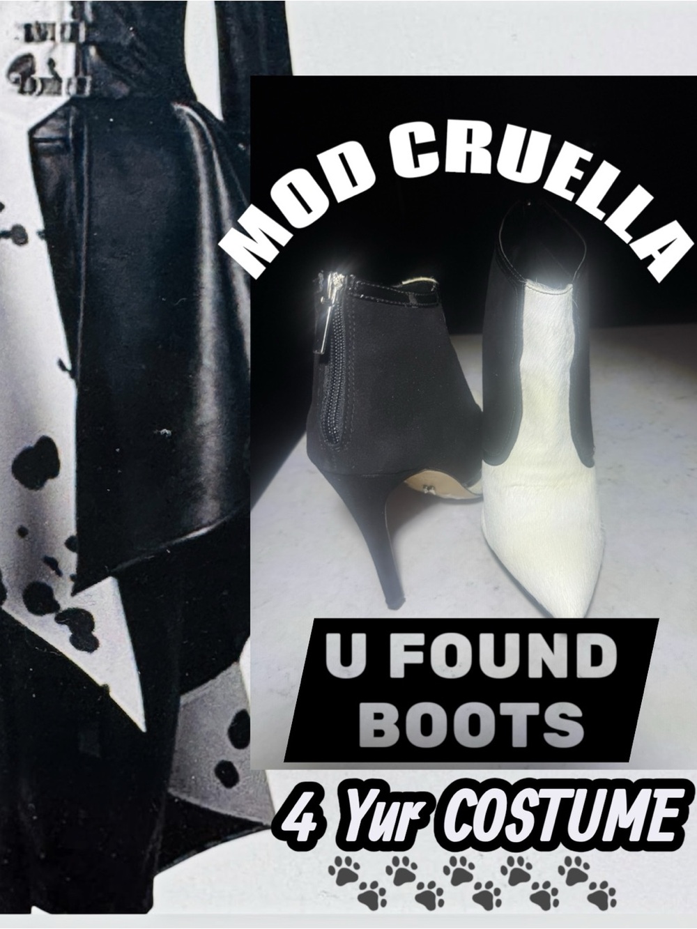 Ankle Boots Womens Black White Cruella Beetlejuice Gothic Cosplay Costume